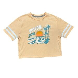 Volcom Peach Short-Sleeve Tee with Teal Sunset Graphic